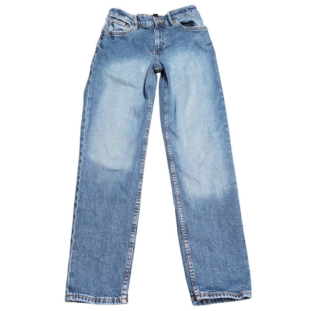 H&M Straight Leg Denim Jeans Medium Wash Women's Size 16 Blue Adjustable Waist